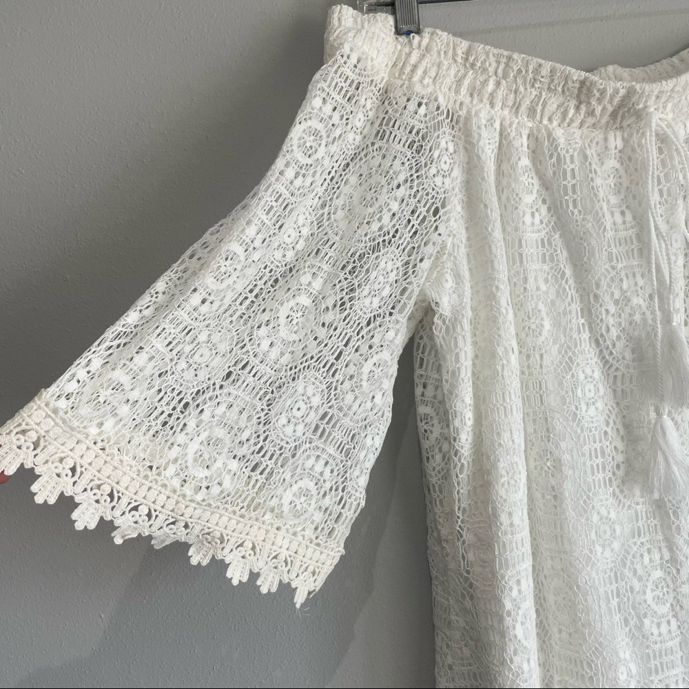 🌴NWT! Boho Crochet White Off-Shoulder Dress - Size Large - Picture 3 of 8